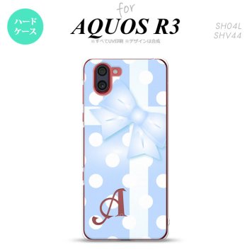 SH-04L SHV44 R3 AQUOS R3 スマホケース カバー ドット リボン 青 +アルファベット nk-r3-302i