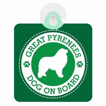 セーフティサイン DOG ON BOARD GREAT PYRENEES グレート・ピレニーズ グリーン 安全運転 車内用 吸盤タイプ 煽り運転対策 収れん火災防止タイプ 安全対策 カーサイン 吸盤 肉球マーク