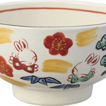 春の贈り物便り松竹梅うさぎ 夕立高台和丼 夕立窯 直径17.5×9.8cm
