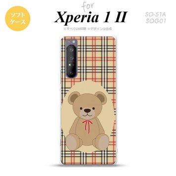 Xperia 1 II 5G スマホケース 背面カバー ストラップホール有り ソフトケース くま チェック 茶 赤 ストラップホール おしゃれ かわいい かっこいい メンズ レディース nk-xp12-tp752