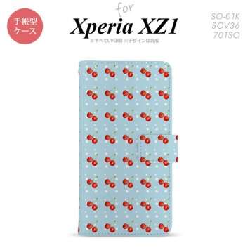 【手帳型 スマホ カバー ケース】【SO01K】【エクスペリア XZ1】手帳型 ケース SO-01K スマホ カバー Xperia XZ1 エクスペリア さくらんぼ・チェリー 青 nk-004s-so01k-dr177【メール便送料無料】