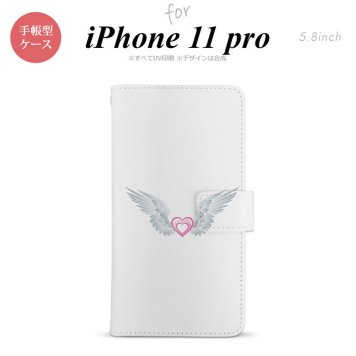 iPhone11Pro iPhone11 Pro 手帳型スマホケース カバー 白翼 ハート ピンク  nk-004s-i11p-dr471