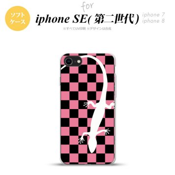 iPhoneSE 2 第二世代 iPhone8&iPhone7 共用 スマホケース 背面カバー ソフトケース トカゲ 市松 ピンク おしゃれ かわいい かっこいい メンズ レディース nk-ise2-tp863