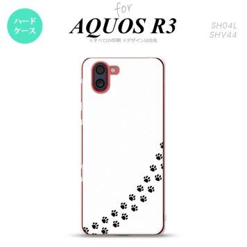 SH-04L SHV44 R3 AQUOS R3 スマホケース カバー 猫 足跡 白 黒 nk-r3-424