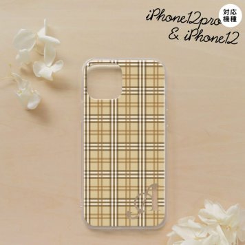 iPhone12/iPhone12pro iPhone12 / iPhone12pro スマホケース ソフトケース チェック B ベージュ +アルファベット メンズ レディース nk-i12-tp444i