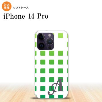 iPhone14 Pro iPhone14 Pro スマホケース 背面ケースソフトケース スクエア ドット 緑 +アルファベット 2022年 9月発売 nk-i14p-tp1367i