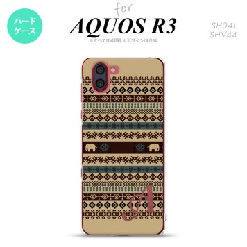 SH-04L SHV44 R3 AQUOS R3 スマホケース カバー エスニック ゾウ ベージュ ブルー +アルファベット nk-r3-1572i