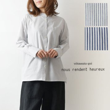 【nous rendent heureux ヌーランドオロー】コットン バンドカラー ストライプ シャツ(822056)レディース 春 秋 夏 ブラウス slone square スロンスクエア ナチュラル 服 おしゃれ コーディネート ナチュラン 30代 40代 50代 母の日
