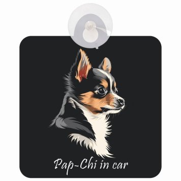 Pap-Chi パピチワ Bタイプ 車 窓ガラス 吸盤タイプ 犬 かっこいい おしゃれ イラスト付 DOG IN CAR ドッグインカー ドッグオンボード 安全対策 セーフティサイン デコ 外出 ドライブ カーサイン 吸盤