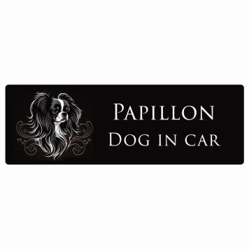 イラスト付 ドッグ カーステッカー Dog in Car パピヨン C タイプ セーフティサイン 犬種別 長方形 15x5cm シール リア あおり運転対策 Dog Sticker 安全対策 カーサイン