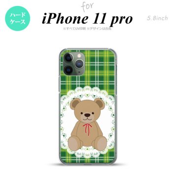 iPhone11Pro iPhone11 Pro スマホケース ハードケース くま チェック レース 緑 メンズ レディース nk-i11p-757