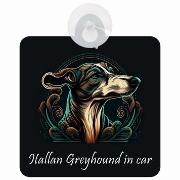 Itallan Greyhound イタリアングレーハウンド Aタイプ 車 窓ガラス 吸盤タイプ 犬 かっこいい おしゃれ イラスト付 DOG IN CAR ドッグインカー ドッグオンボード 安全対策 セーフティサイン デコ 外出 ドライブ カーサイン 吸盤