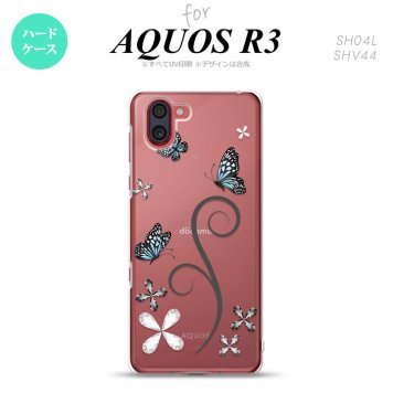 SH-04L SHV44 R3 AQUOS R3 スマホケース カバー バタフライ 蝶 C 黒 nk-r3-221