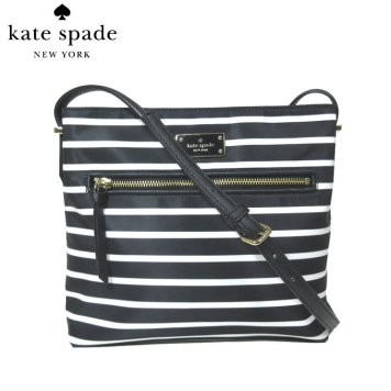 ケイト・スペード アウトレット kate spade ショルダーバッグ WKRU5689 dessi / wilson road french stripe ナイロン ボーダー柄 斜め掛け / ショルダー blackmulti(098):ブラック×オフホワイト系