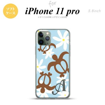 iPhone11Pro iPhone11 Pro スマホケース ソフトケース ホヌ ティアレ 水色 +アルファベット メンズ レディース nk-i11p-tp1082i