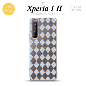 Xperia 1 II 5G スマホケース 背面カバー ストラップホール有り ソフトケース アーガイル クリア 青 ストラップホール おしゃれ かわいい かっこいい メンズ レディース nk-xp12-tp1414