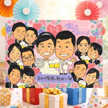 結婚式のプレゼントに、似ていて、やさしく、飾りたくなる一枚。 ギフト 似顔絵 サンクスボード 手描き プレゼント 贈り物 名入れ 結婚式 披露宴 サンクスボード 感謝 お祝い 大人数 友達 新郎新婦 同僚 職場 下書き確認 名入れ 修正無料 サプライズ かわいい 一生もの 似てる 婚礼 サンクスボード 新郎新婦ギフト 入籍 宝物 お祝いの品 感謝の品 記念日 お祝い返し 結婚祝い メモリアルギフト