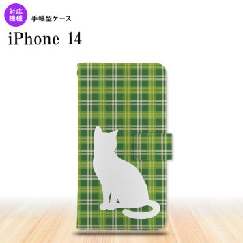 iPhone14 iPhone14 手帳型スマホケース カバー 猫 チェック 緑 2022年 9月発売 nk-004s-i14-dr958