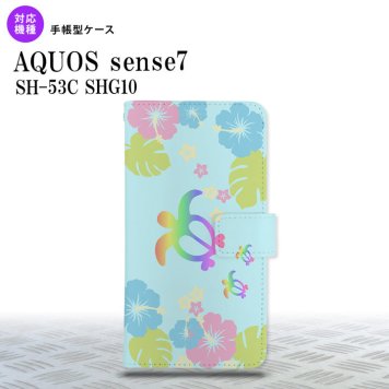 sense7 sense7 手帳型スマホケース カバー ホヌ ハイビスカス 水色 2022年 11月発売 nk-004s-sens7-dr684