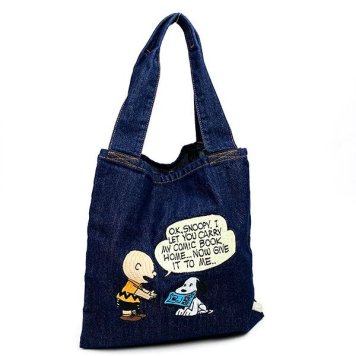 スヌーピー PEANUTS IP.TUBE.デニムPeanuts-7R　COMIC トートバッグ ブルー  ルートート
