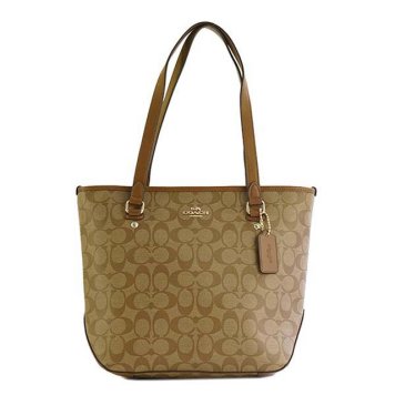コーチファクトリー アウトレット COACH FACTORY バック F58294 IME74 ラグジュアリー シグネチャー ジップ トートバッグ ショルダーバッグ カーキ＋サドルブラウン