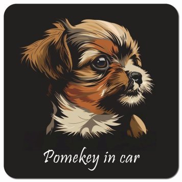 イラスト付 Dog in Car ポメキー Aタイプ カーサイン 車 マグネットステッカー 犬 マグネット 強力 13x13cm 正方形 おしゃれ かわいい ドラレコステッカー 安全対策 危険運転 煽り運転 アニマル 動物 犬種別 屋外 防水 屋内