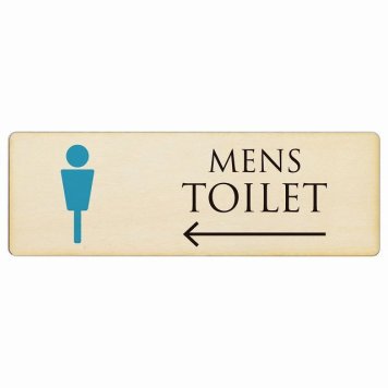 トイレ プレート 木製 MENS ナチュラル＆カラー 左 矢印 長方形 18x6cm 方向案内 進路ドア サインプレート ピクトサイン トイレマーク表示 案内 注意 施設 御手洗 TOILET おしゃれ シンプル 安全対策