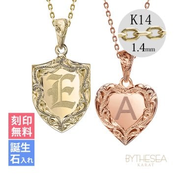 ゴールド ネックレス ハワイアンジュエリー ネックレス イニシャル ペアネックレス 刻印 無料 誕生石入れ可イニシャル 14K K14ゴールド 14k k14カットあずきチェーン太1.4mm 2本セット GP111 GP112 カップル 夫婦 プレゼント ハロウィン 【品番：CG-GP110P-CH1020】