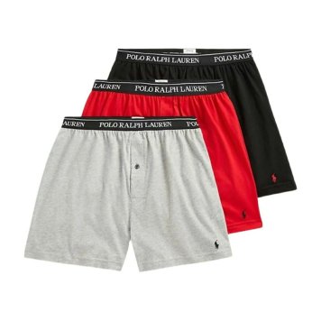 ラルフローレン Ralph Lauren ニットボクサー トランクス ロゴ 3枚セット お買い得 パック 下着 NCKBP3 RHD メンズ グレー+レッド+ブラック 綿 コットン