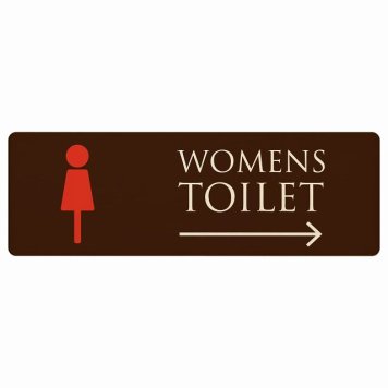 トイレ プレート 木製 WOMENS ブラウン＆カラー 右 矢印 長方形 12x4cm 方向案内 進路ドア サインプレート ピクトサイン トイレマーク表示 案内 注意 施設 御手洗 TOILET おしゃれ シンプル 安全対策