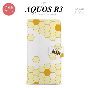SH-04L/SHV44 AQUOS R3 手帳型スマホケース カバー ハニー クリア 薄黄  nk-004s-r3-dr1689