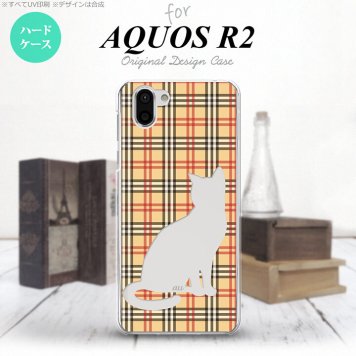 AQUOS R2 アクオス アール2 SH-03K SHV42 専用 スマホケース カバー ハードケース 猫 チェック赤茶B nk-r2-954[スマホ,スマホケース,スマホカバー,ケース,カバー,ジャケット]
