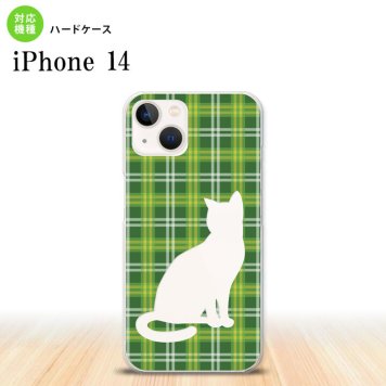 iPhone14 iPhone14 スマホケース 背面ケース ハードケース 猫 チェック B 緑 2022年 9月発売 nk-i14-958