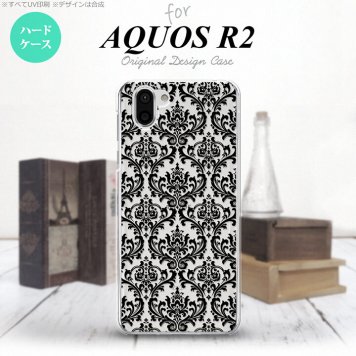 AQUOS R2 アクオス アール2 SH-03K SHV42 専用 スマホケース カバー ハードケース ダマスク柄 クリア×黒 nk-r2-1026[スマホ,スマホケース,スマホカバー,ケース,カバー,ジャケット]