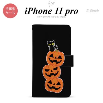 iPhone11Pro iPhone11 Pro 手帳型スマホケース カバー ハロウィン カボチャ 連 黒  nk-004s-i11p-dr407