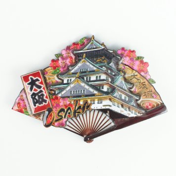 木製フレームマグネット 大阪城 扇子 2 立体マグネット 3D お土産 日本 土産 souvenir JAPAN Magnets ご当地 外国人 スーベニア ジャパン