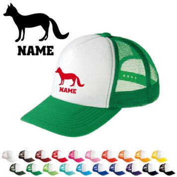 キツネ/名入れメッシュキャップ オリジナル セミオーダーメイド  名入れ 部活 サークル 卒団記念品 チームウェア お揃い 記念 クラブ きつね、狐、フォックス【ネコポス発送不可】【evm】
