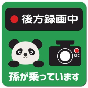 孫が乗っています 後方録画中 ぱんだ グリーン カーサイン 車 マグネットステッカー マグネット 強力 13x13cm 正方形 防水 屋内 屋外 セーフティサイン 安全運転 車内用 煽り運転対策 安全対策 カーサイン イラスト かわいい