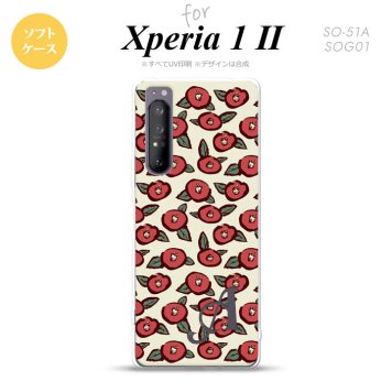 Xperia 1 II 5G スマホケース 背面カバー ストラップホール有り ソフトケース つばき ベージュ +イニシャル ストラップホール おしゃれ かわいい かっこいい メンズ レディース nk-xp12-tp1701i