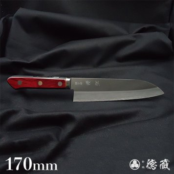 三徳ハイブリッド割込包丁　170mm 両刃 青紙スーパー 積層材・赤黒色 日本製 徳蔵刃物 TOKUZO KNIVES JAPAN Kitchen Knives 包丁 ほうちょう