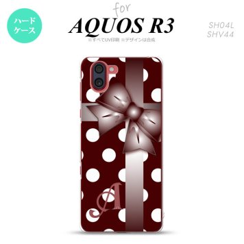 SH-04L SHV44 R3 AQUOS R3 スマホケース カバー ドット リボン 赤茶 +アルファベット nk-r3-301i