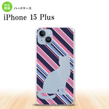 iPhone15 plus iPhone15 plus スマホケース 背面ケース ハードケース 猫 ボーダー B 青ピンク 2023年 9月発売 nk-i15pl-966