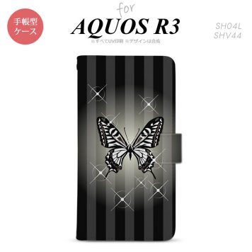SH-04L/SHV44 AQUOS R3 手帳型スマホケース カバー バタフライ 蝶 黒  nk-004s-r3-dr315