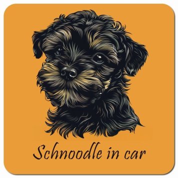 イラスト付 Dog in Car シュナプー Aタイプ カーサイン 車 マグネットステッカー 犬 マグネット 強力 13x13cm 正方形 おしゃれ かわいい ドラレコステッカー 安全対策 危険運転 煽り運転 アニマル 動物 犬種別 屋外 防水 屋内