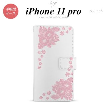iPhone11Pro iPhone11 Pro 手帳型スマホケース カバー ハイビスカス クリア ピンク  nk-004s-i11p-dr1056