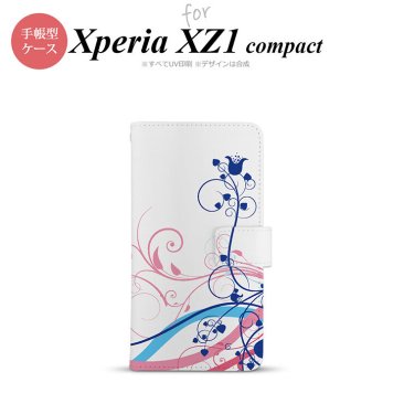 【手帳型 スマホ カバー ケース】【SO02K】【エクスペリア XZ1】手帳型 ケース SO-02K スマホ カバー Xperia XZ1 Compact エクスペリア 草 青×ピンク nk-004s-so02k-dr1622【メール便送料無料】