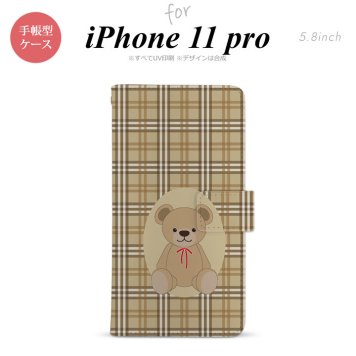 iPhone11Pro iPhone11 Pro 手帳型スマホケース カバー くま チェック 茶  nk-004s-i11p-dr751