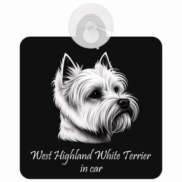 West Highland White Terrier ウエストハイランドホワイトテリア Aタイプ 車 窓ガラス 吸盤タイプ 犬 かっこいい おしゃれ イラスト付 DOG IN CAR ドッグインカー ドッグオンボード 安全対策 セーフティサイン デコ 外出 ドライブ カーサイン 吸盤