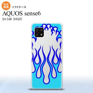 SH-54B SHG05 AQUOS sense6 スマホケース ソフトケース ファイヤー 炎 クリア 青 メンズ レディース nk-sens6-tp1313