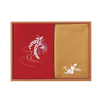 【ギフト対応無料】刺繍入り二巾風呂敷&刺繍入り金封包み 赤 (H018) ※送料無料(ポスト投函)